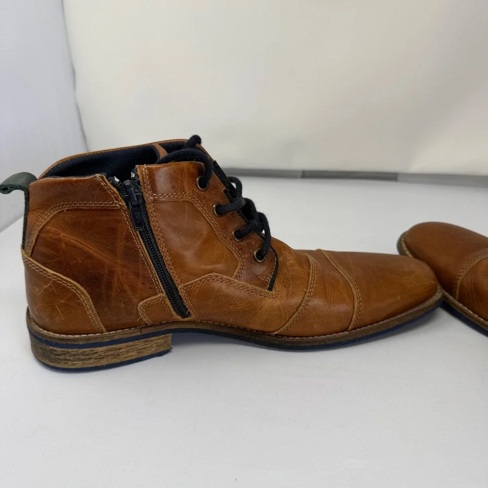 Bullboxer Mens 9 Brown Leather Cap Toe Side Zip Ankle Boots Rugged Casual Dress